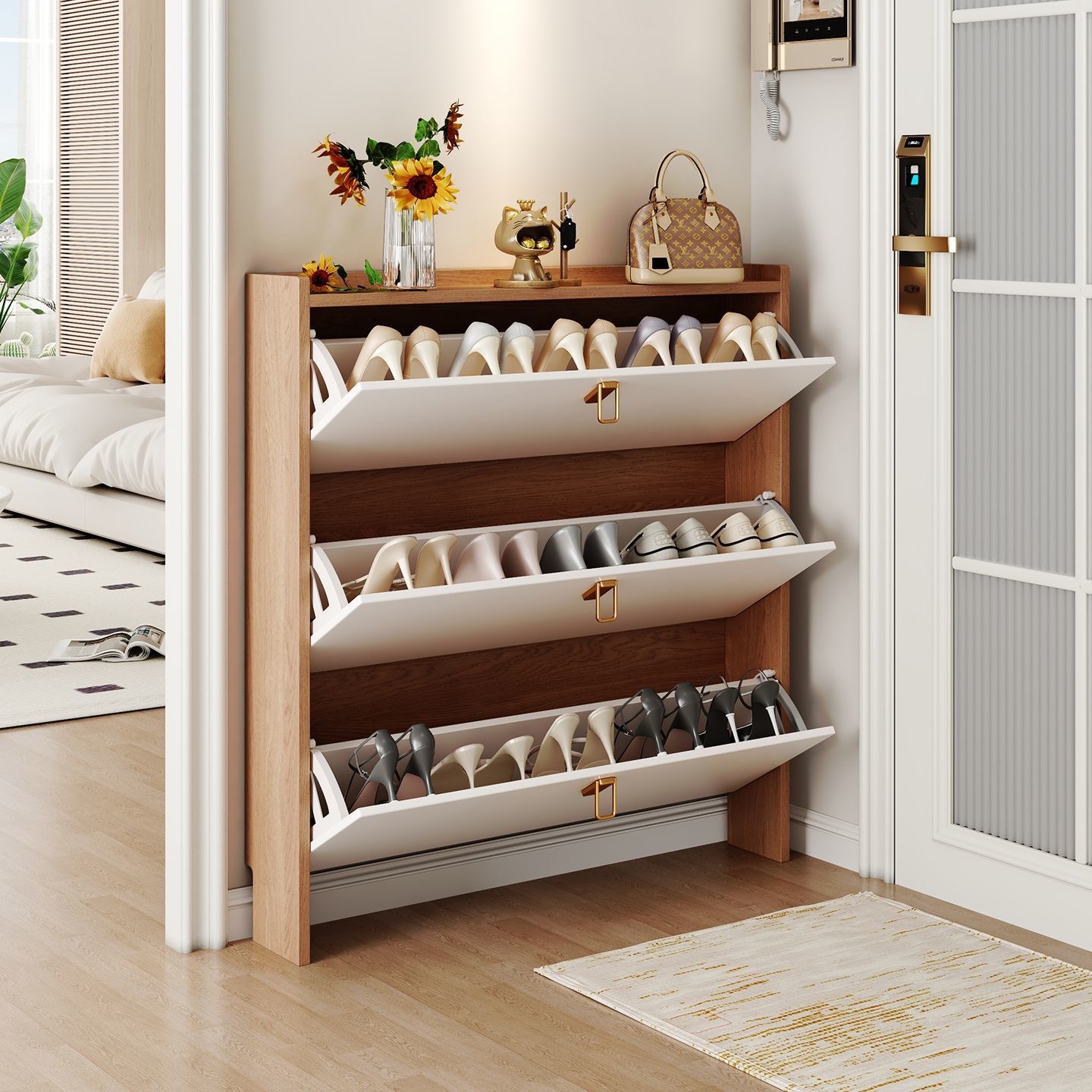 High-quality Multi-layered Wooden Ultra-thin Modern Shoe Cabinet Eco-Friendly Storage for Living Room Entry Hospital & Hotel Use