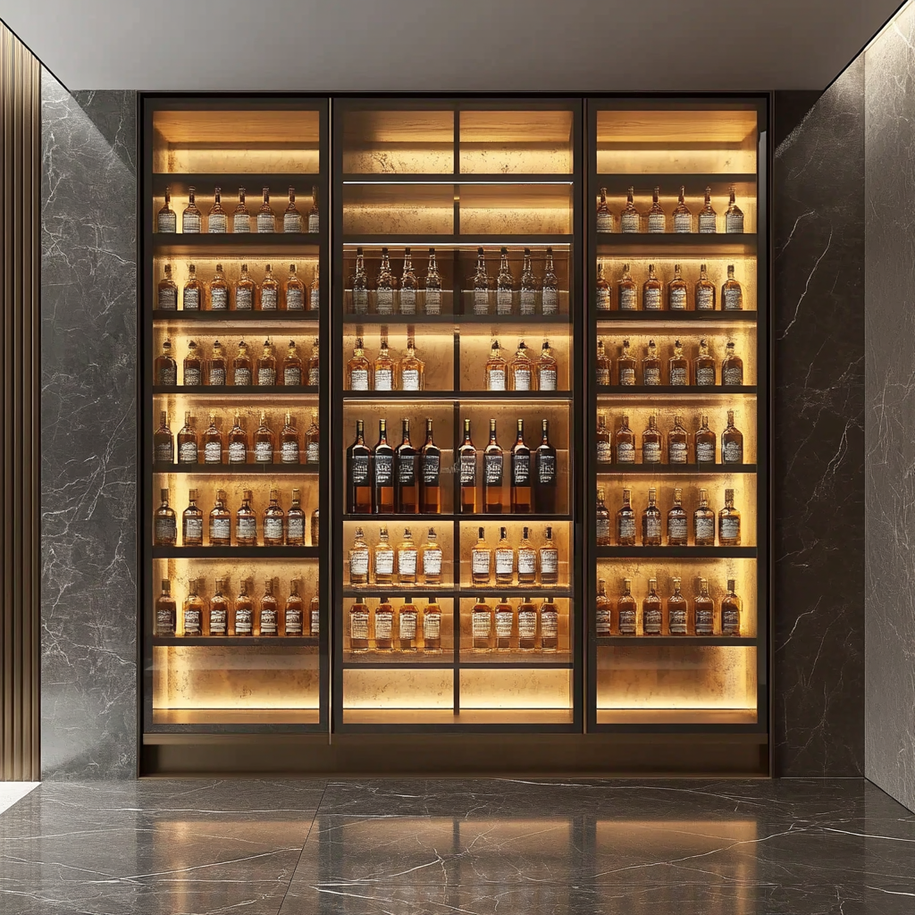 Custom Modern Luxury Thermostatic Stainless Steel Wine Rack Living Room Bar Stackable Wine Cellar Storage Cabinet
