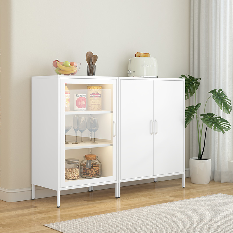 Modern Multi-Level Freestanding Sideboard Cabinet for Living Room Kitchen Utensil Storage Home Furniture Steel Corner Metal