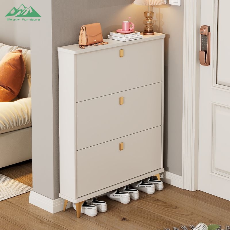 Wayon Modern Wall Mounted Shoe Cabinet 6 Tier with Gold Handles and Legs Space Saving Gray Shoe Storage for Entrance