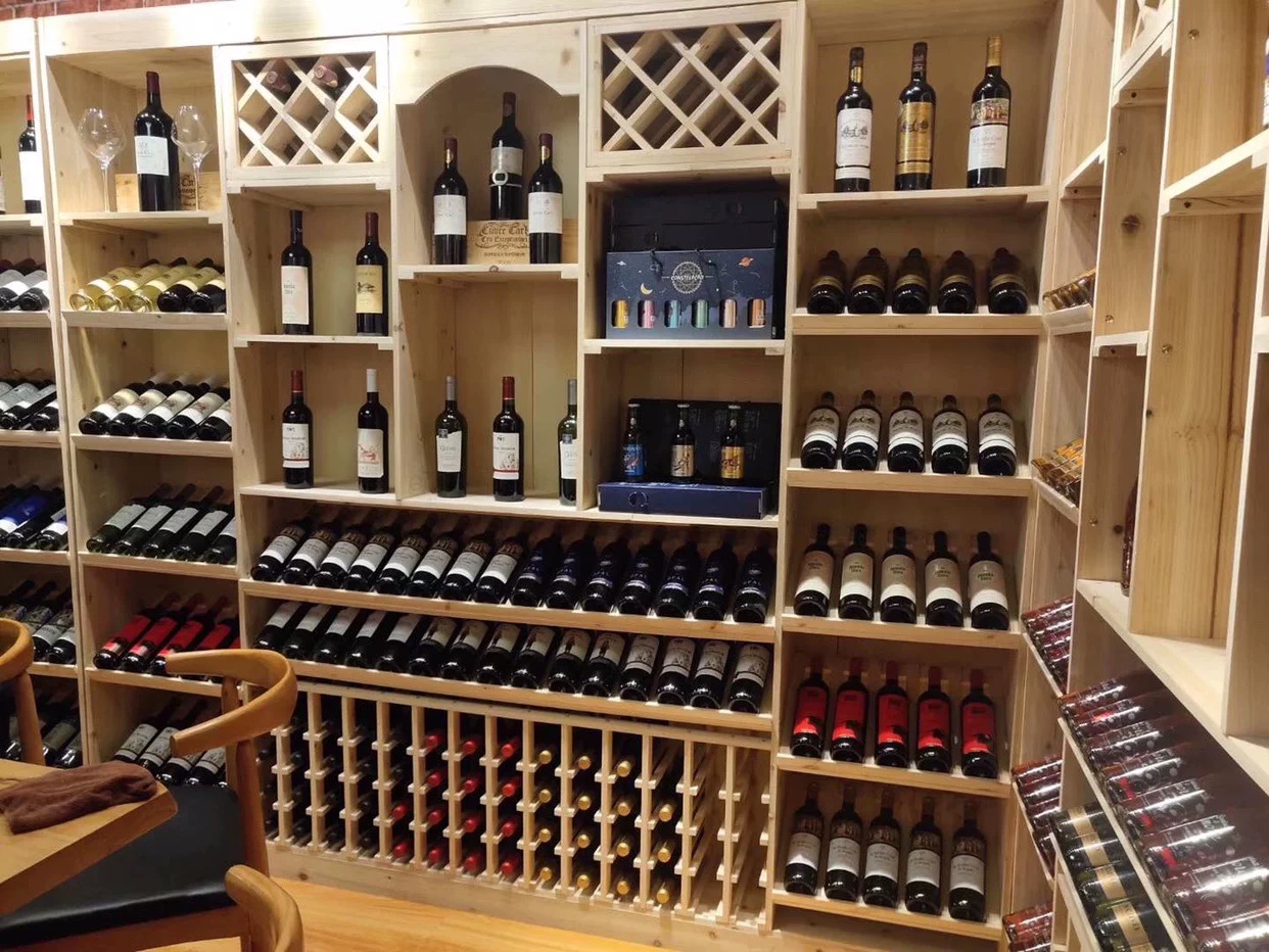 High Quality YUMEI Customized Modular Solid Wood Steel Durable Adjustable Freestanding Wine Cellar Display Stand Retro Wine