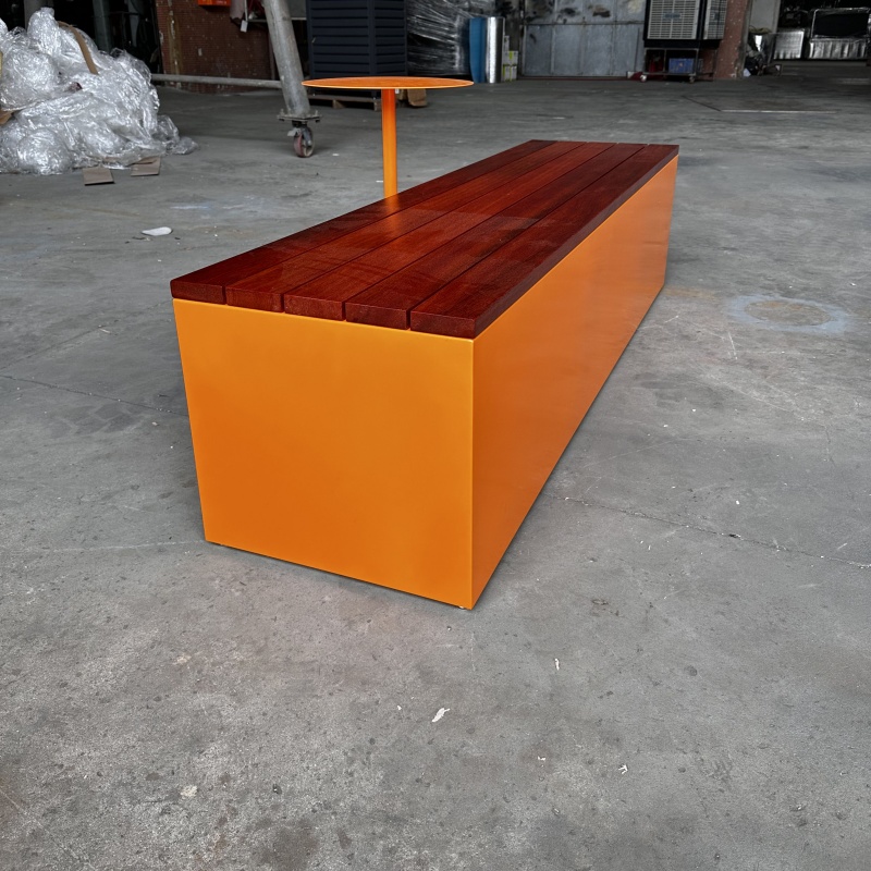 Custom Design Outdoor Bench With Storage Shelf Metal Frame and Solid Wood Seat Durable Leisure Chair Shopping Mall Benches