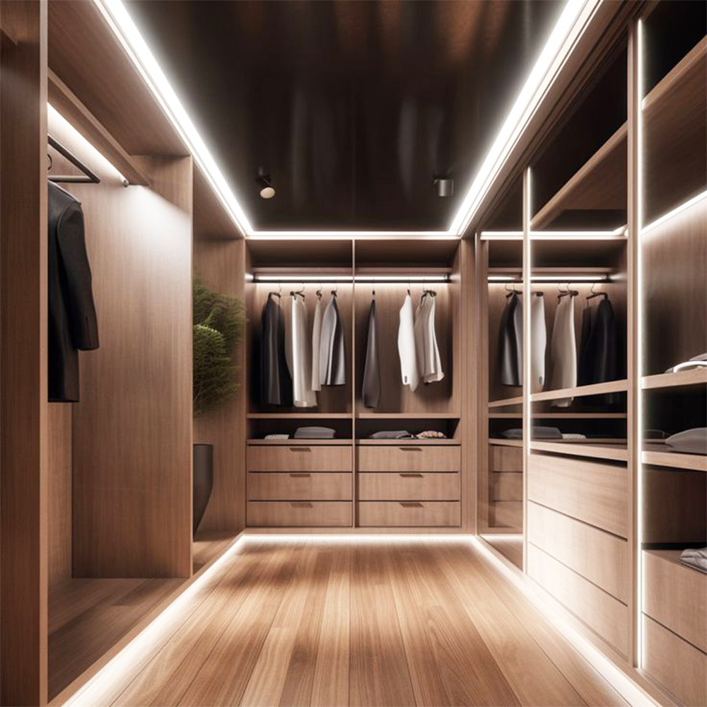 Modern Customized Solid Wood Bedroom Wardrobe With Sliding Glass Doors Luxury Walk-in Closet For Living Room