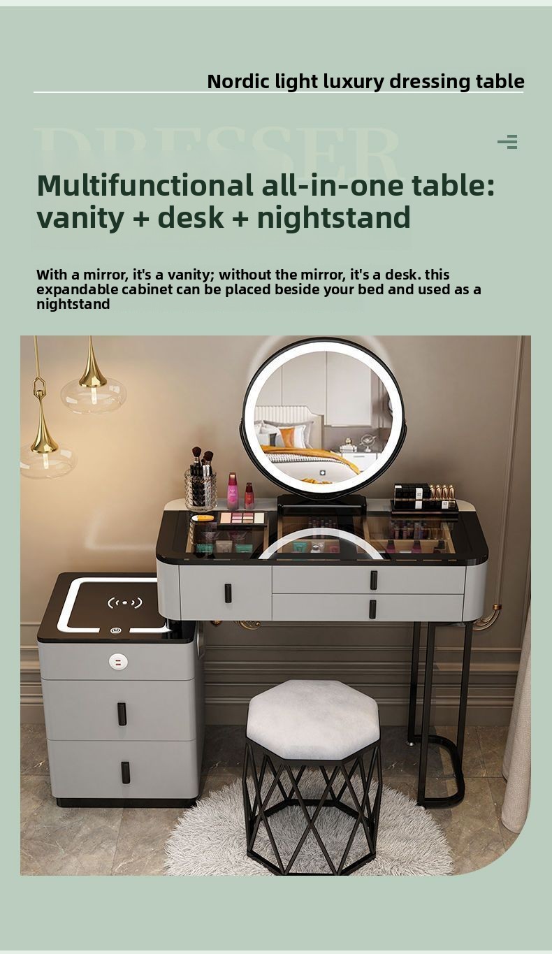 Wholesale Smart Luxury Nordic Bedroom Dressing Table With Wireless Charging Smart Mirror &amp; Multifunctional Wood Makeup Table