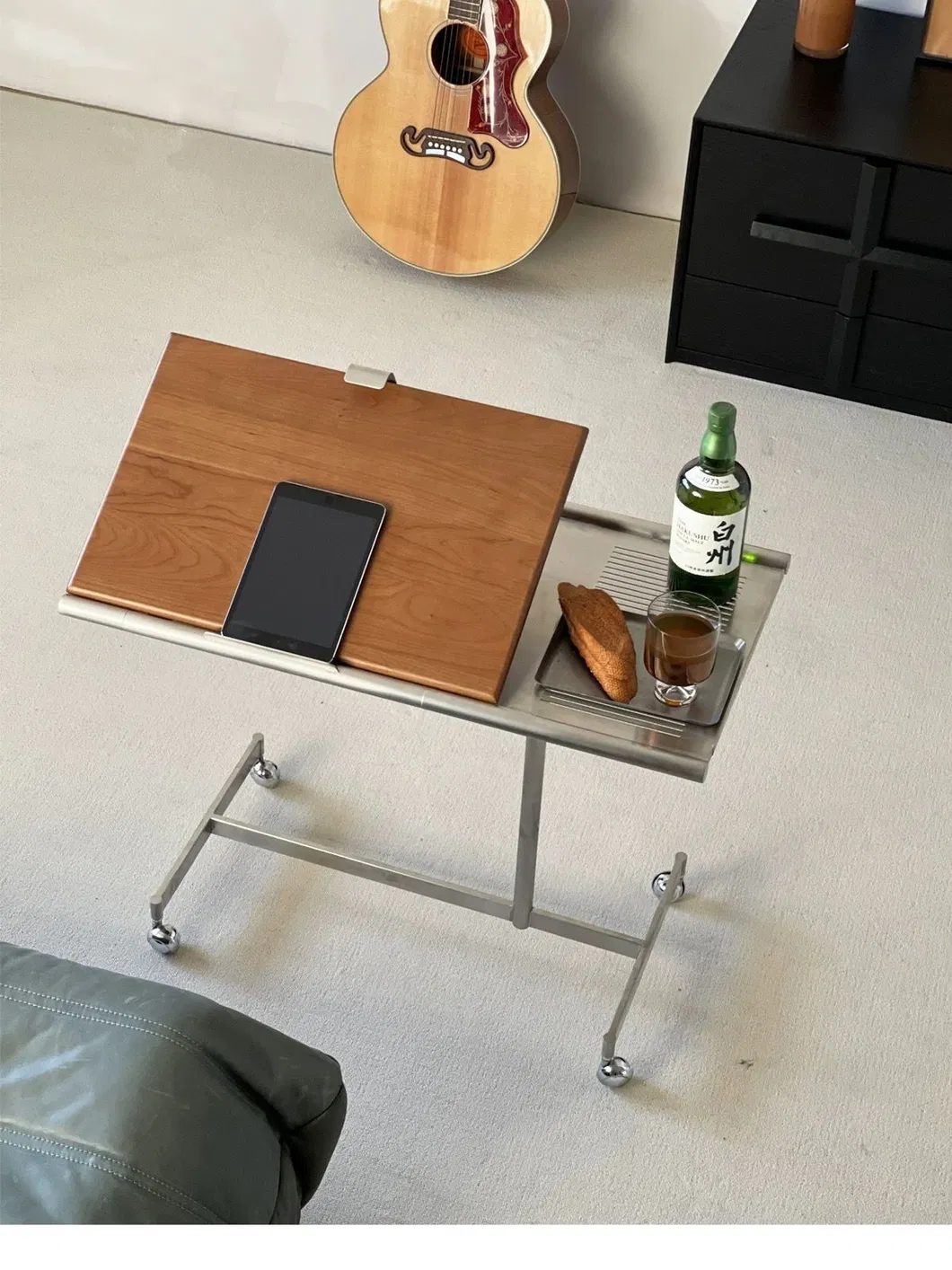 Mobile Adjustable Solid Wood Side Table