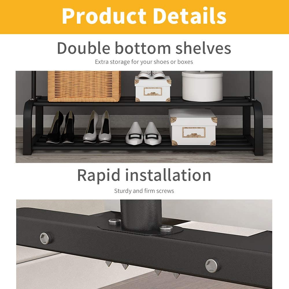 Metal Standing Coat Rack with Branch Single or Double Tier Clothing Organizer for Living Room &amp; Bathroom Use Multifunctional