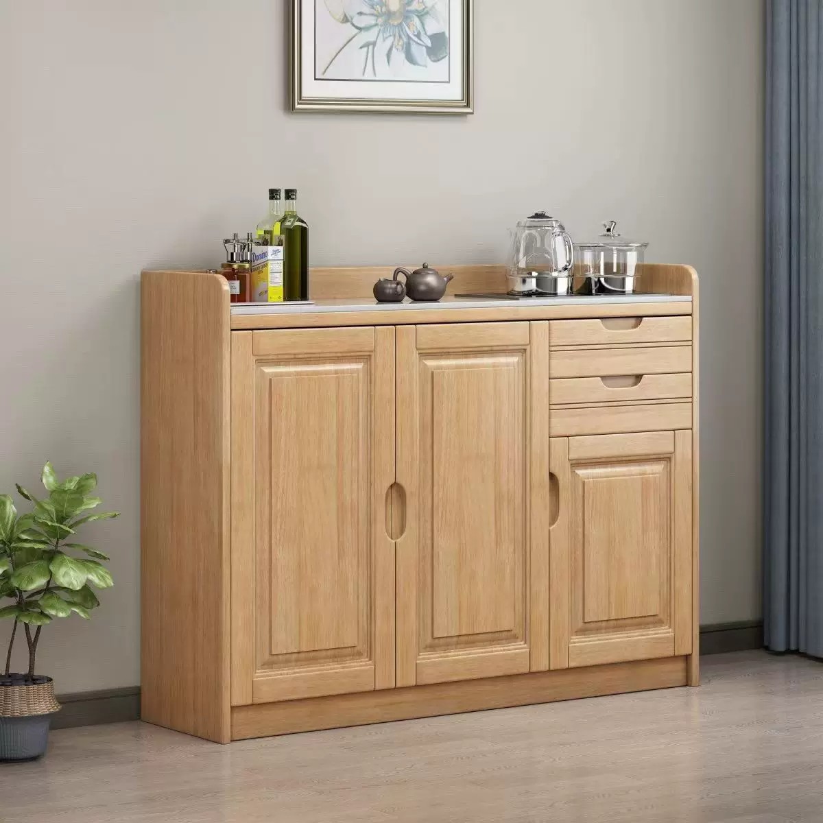 Solid Wood Durable Eco-Friendly Oak Sideboard Cabinet with Panel Design for Modern Luxury Living Room &amp; Dining Home Storage