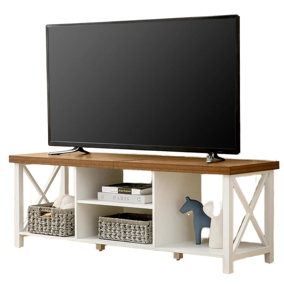 UCHANCE Modern White Wooden TV Stand for 60-64 Inches TVs with Open Storage Living Room Entertainment Furniture