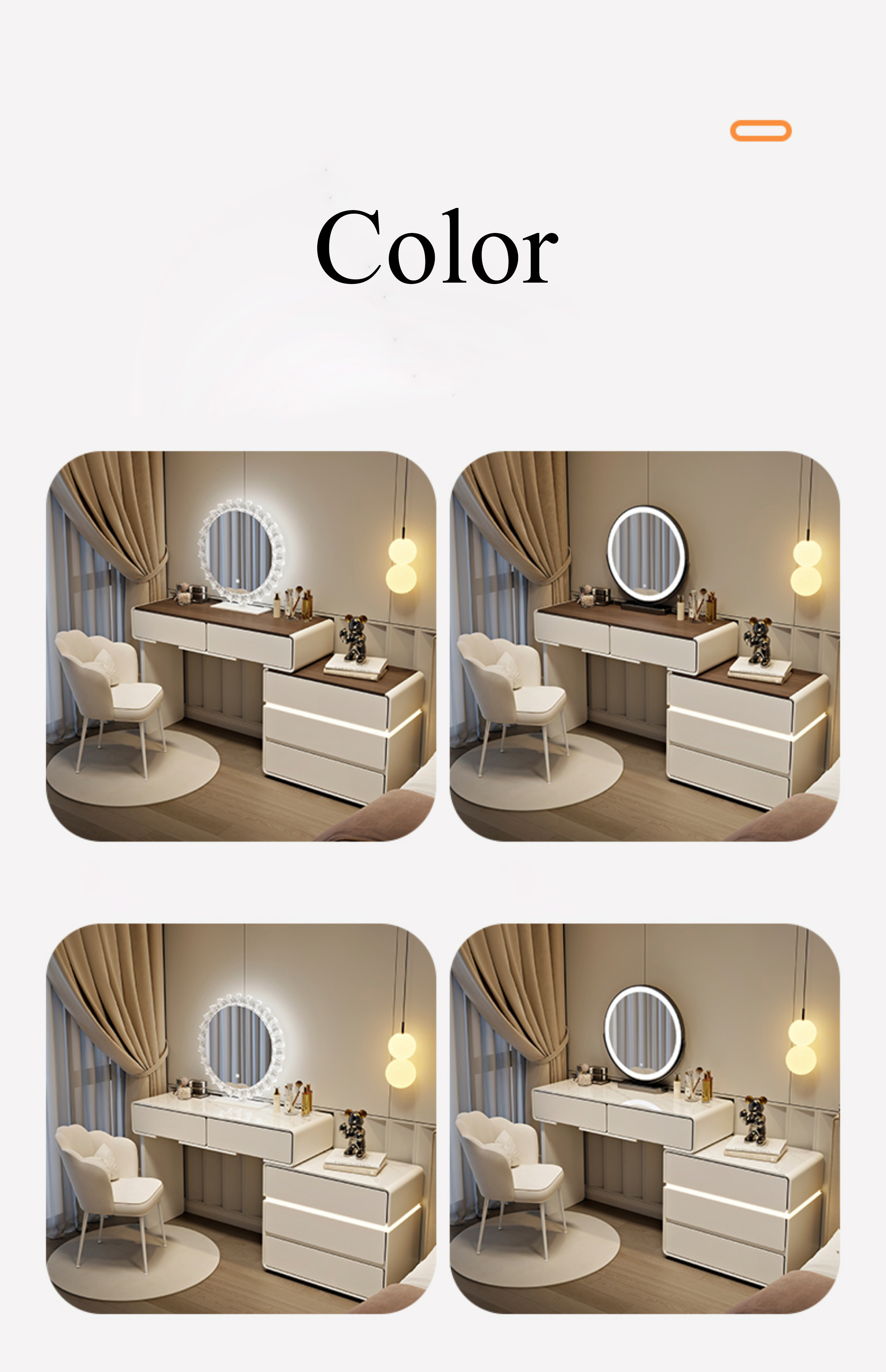 Modern Luxury Design Dressing Table With Led Mirror Cream Wooden Makeup Cabinet Small Apartment Master Bedroom Furniture