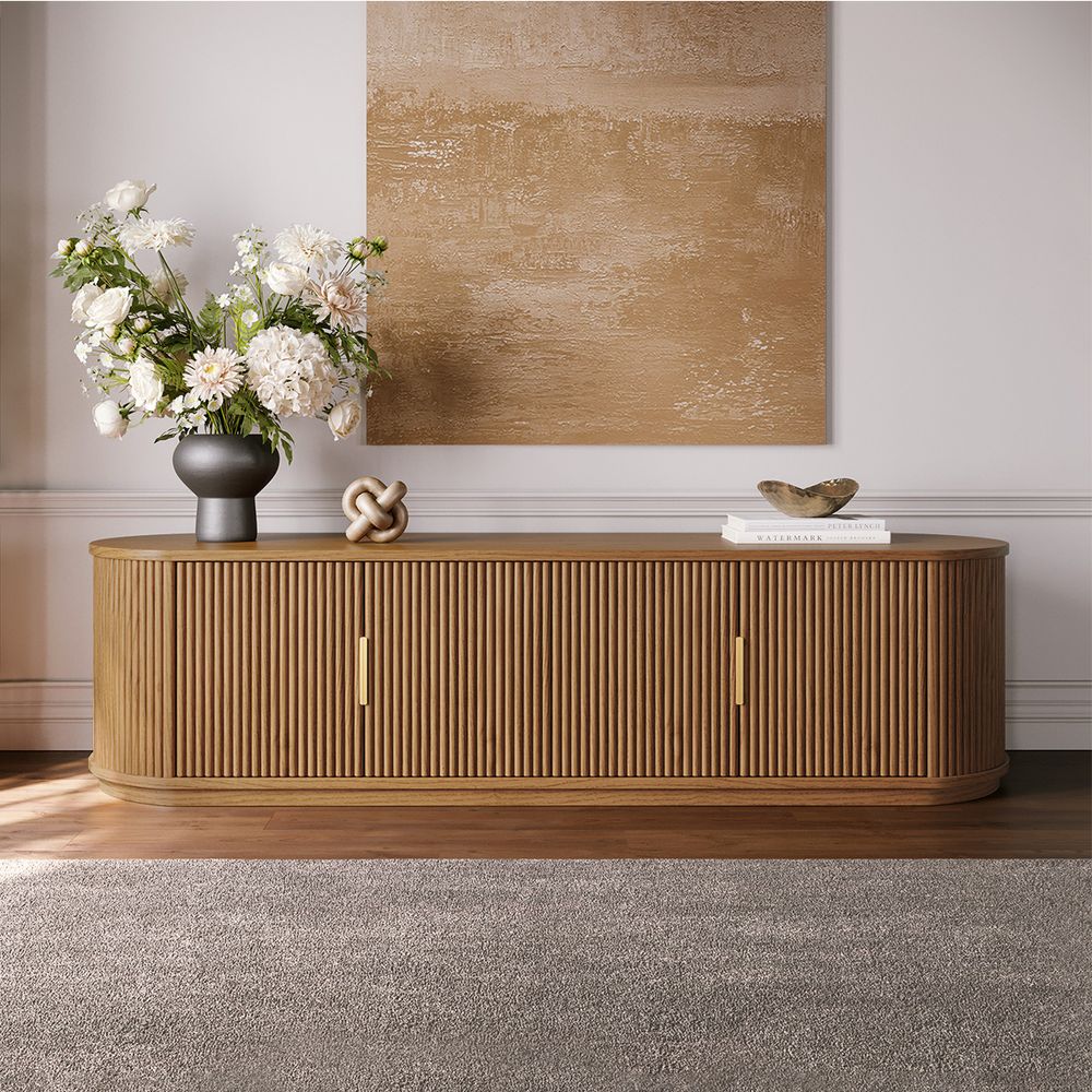 AJUNION 65 Inch Solid Wood Tv Stand Grille Door Cabinet Living Room Console Table Media Center Tv Cabinet Stand