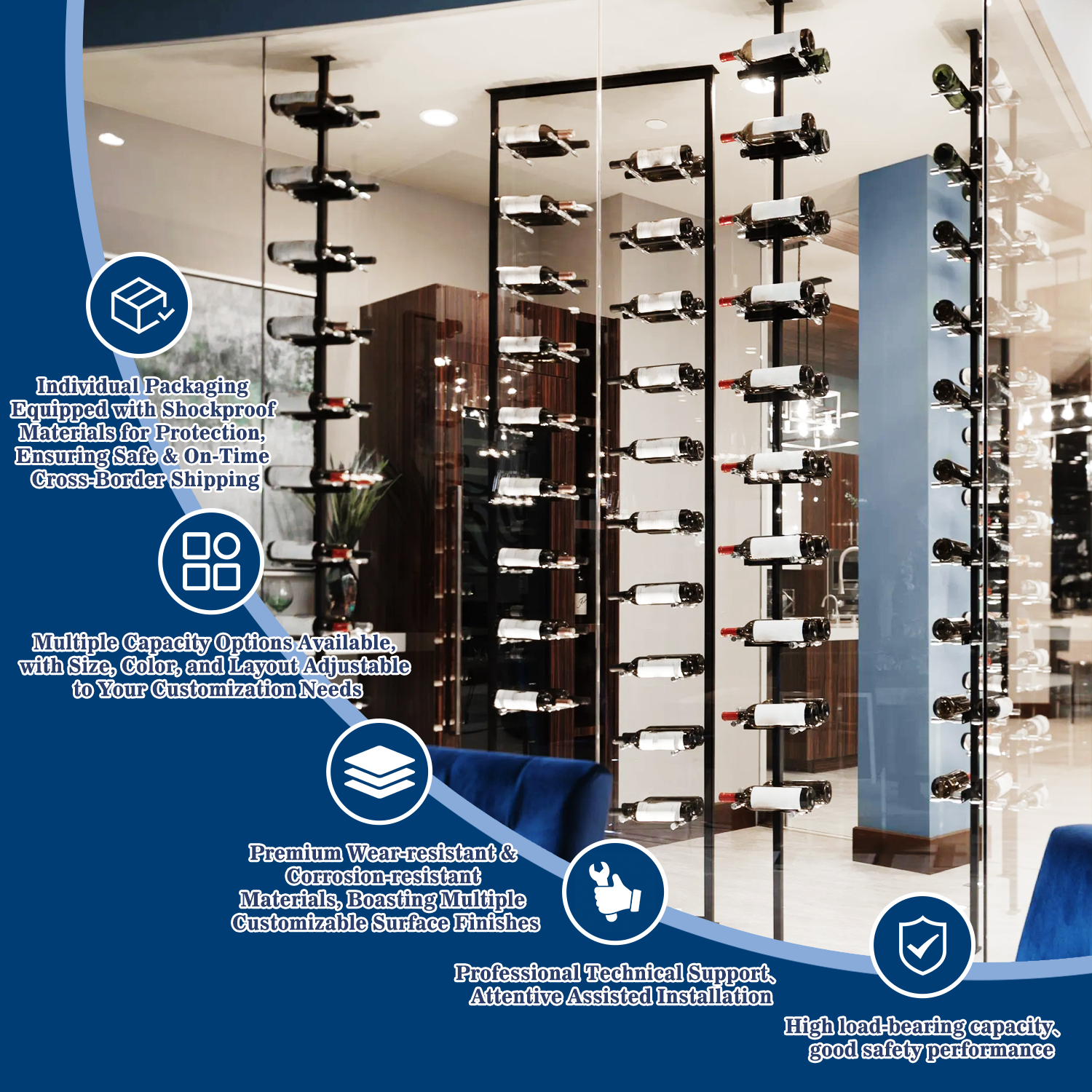 Custom Wall Mounted Bottle Display Rack Bar Luxury Wine Shelf Cabinet Organizer Wine Display Stand Metal Wine Rack For Bar