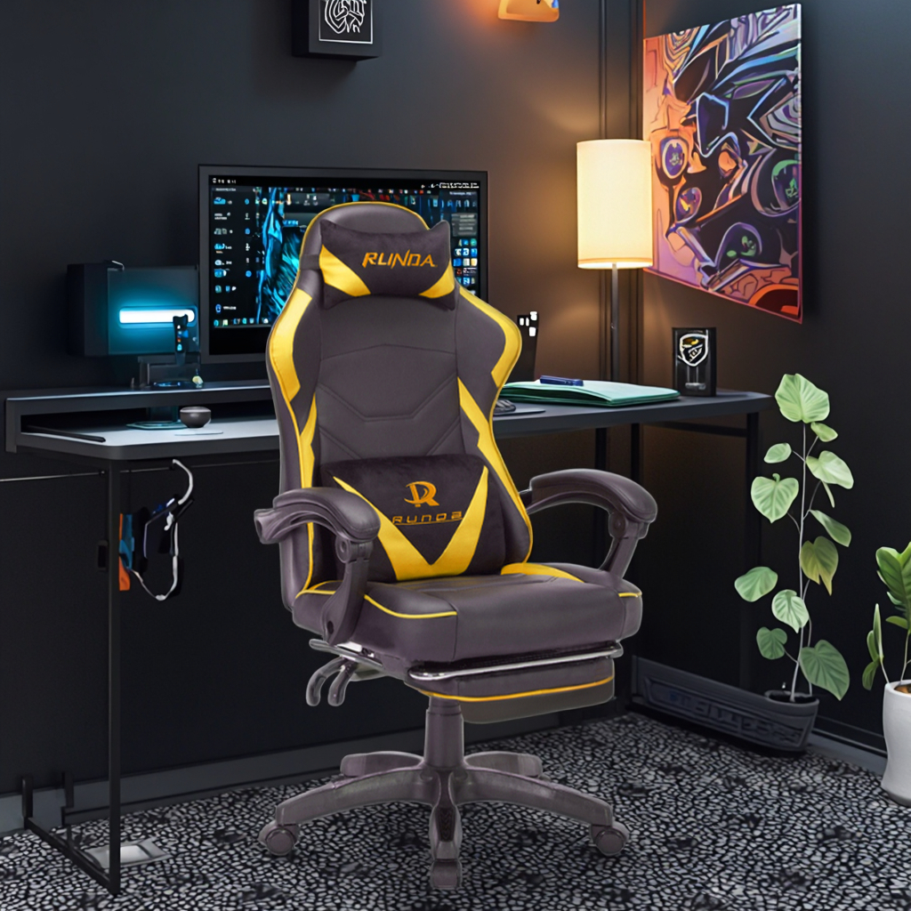 Executive Gaming Swivel Chair With Reclining Roller-Adjustable Back Feature New Low-Cost Home Office Chair Made PU Leather Wood