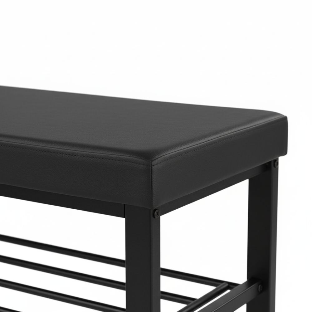 Modern 3-Tier Metal Shoe Storage Bench with Faux Leather Foam Padded Seat for Entryway, Hallway and Living Room Furniture