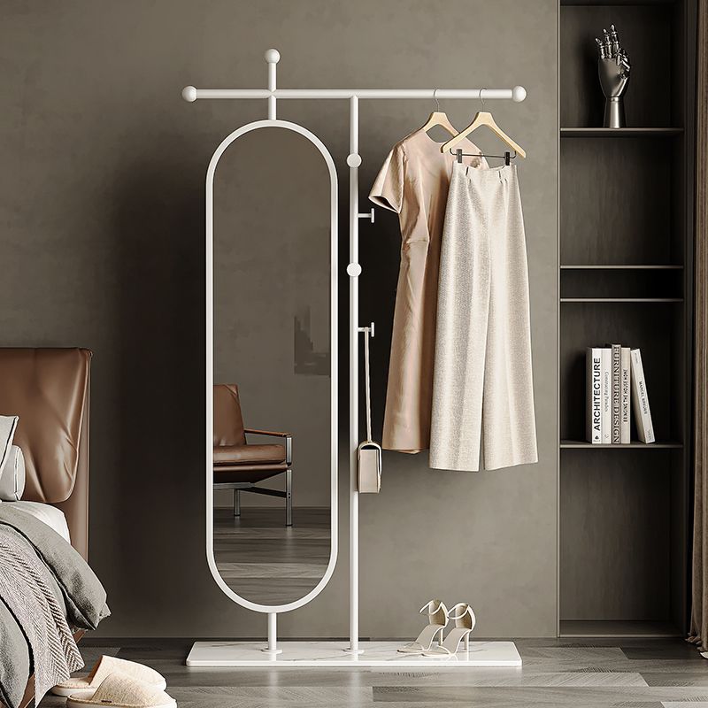 Simple Metal Floor-Standing Coat Rack with Rotatable Full-Length Mirror Multi-Functional for Bedroom and Indoor Entrance