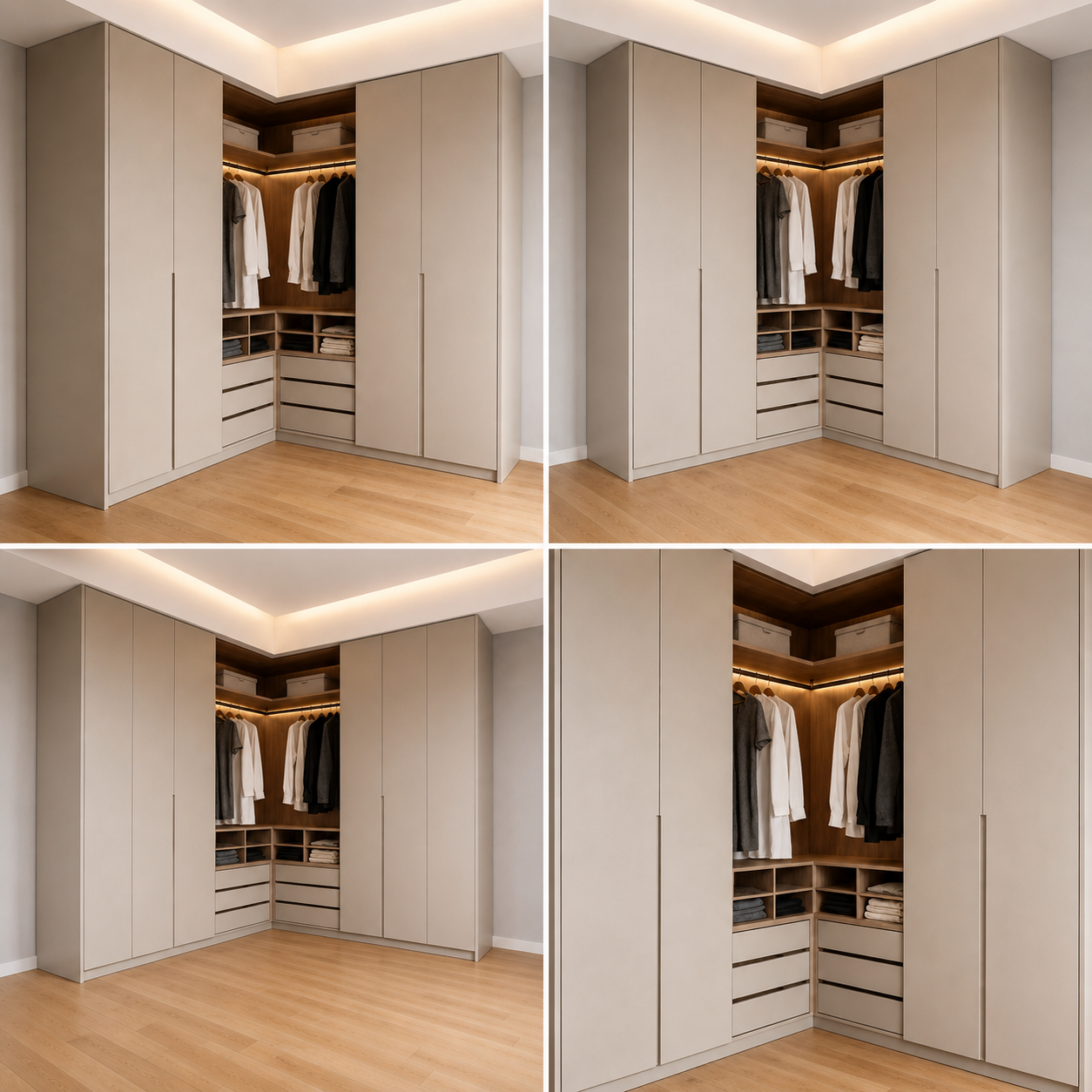 L-shaped Corner 4-Door Bedroom Furniture Wardrobe Direct Factory Price Ready To Ship Fitted Cabinet Organizer