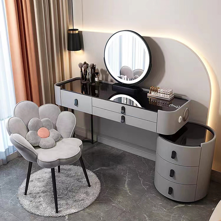 Home Furniture Bedroom Vanity Desk Grey Dressing Table MDF White Wood Makeup Cosmetics Dressing Table With Stool