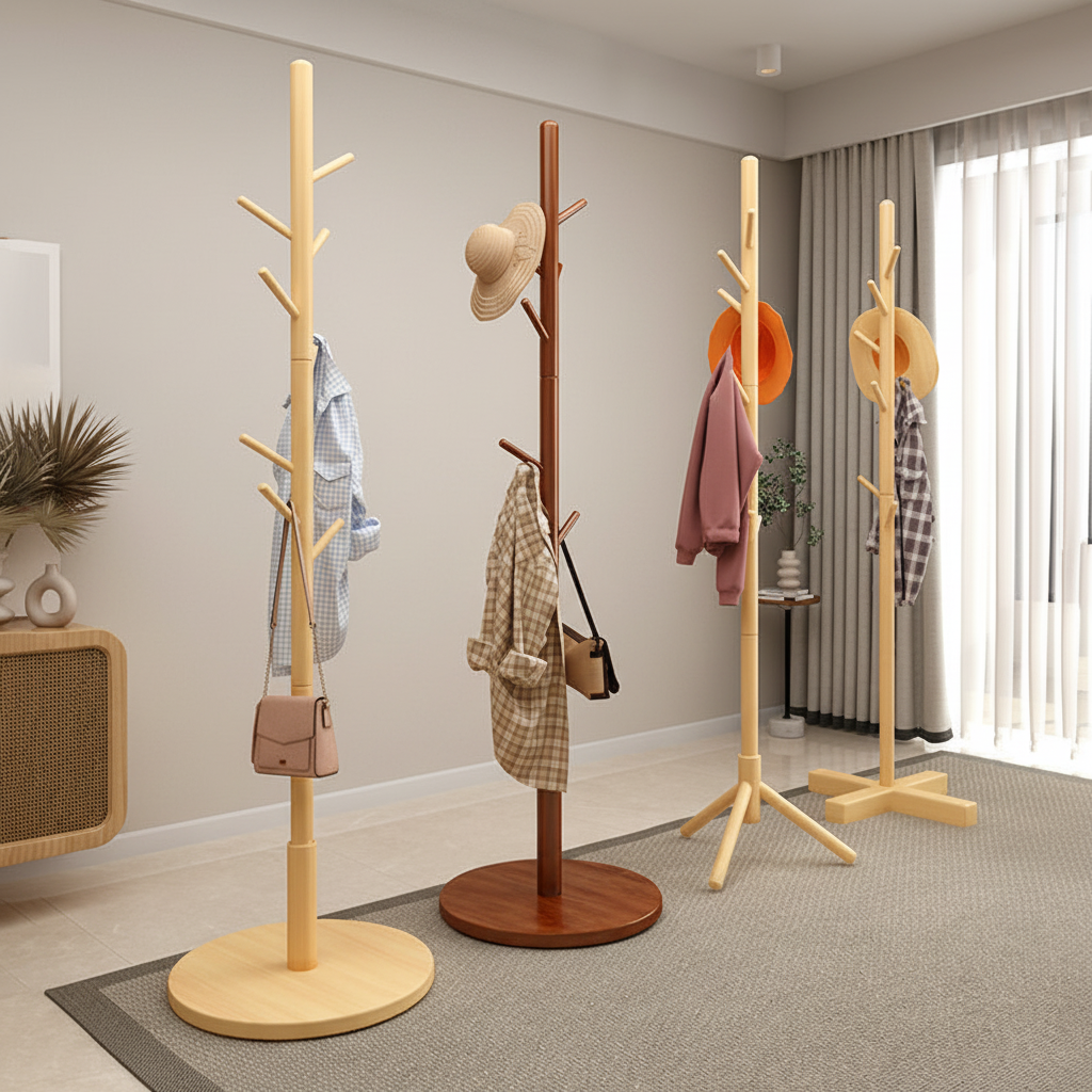 Runwood Customized Wood Floor Coat Stand Freestanding Wooden Coat Rack Floor Standing Clothes Drying Rack Wood Craft