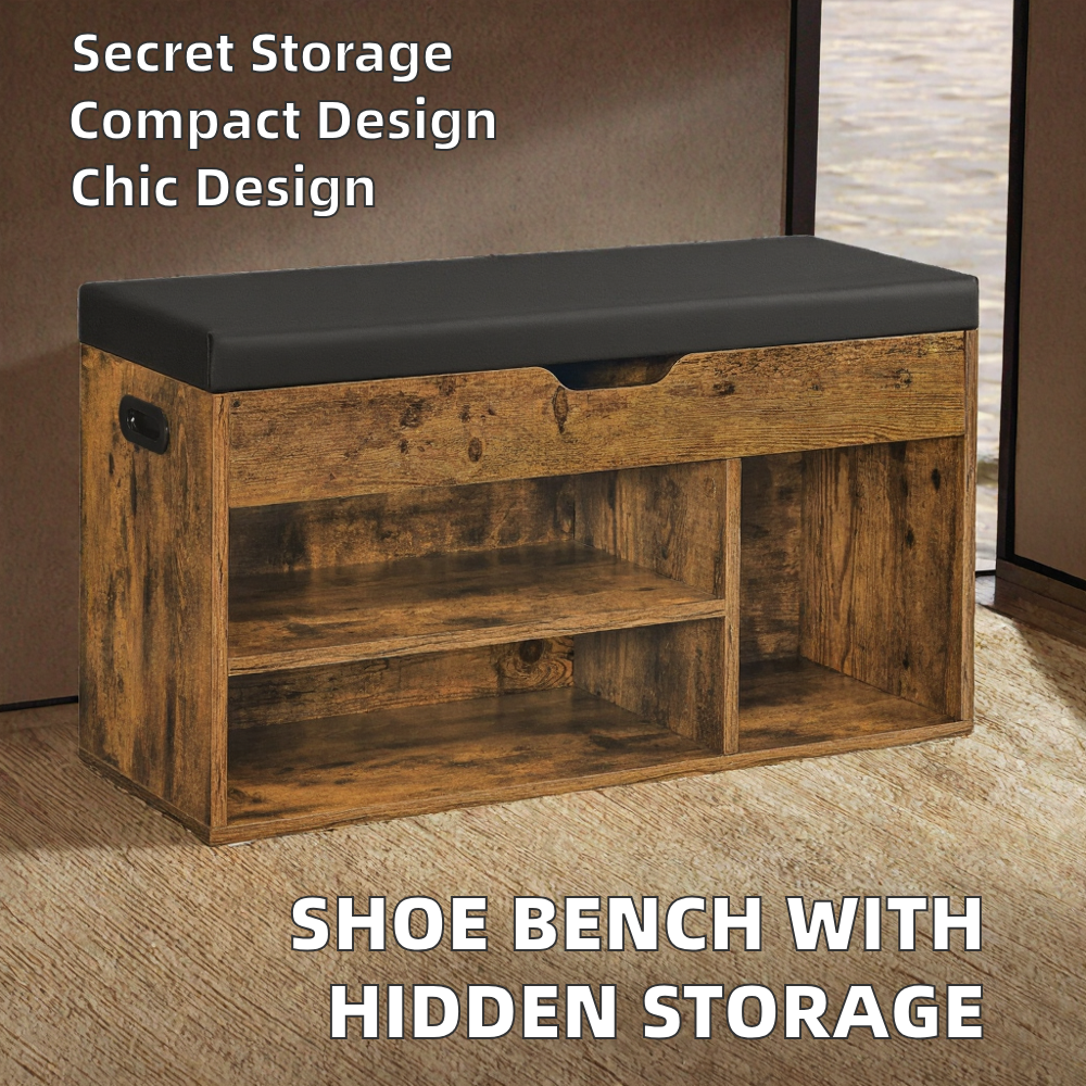 Modern Upholstered Shoe Bench Shelves Space-Saving Storage Bench Hidden Storage Entrance Furniture 136 kg Load Capacity 30x80x44