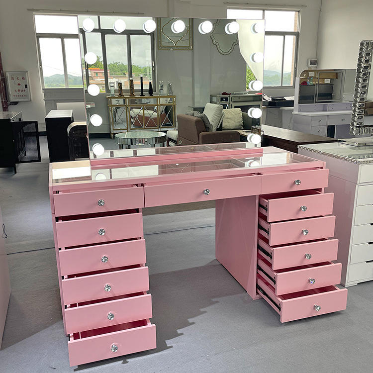 1pcs sell Luxury Dressing Table Bedroom Furniture Pink Makeup Vanity Set with Mirror and Drawers