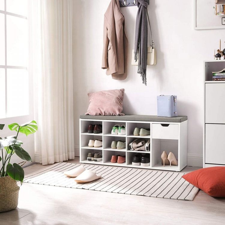 Ebay Popular Design Cheaper Price Shoe Storage Bench Storage with Seat Cushion