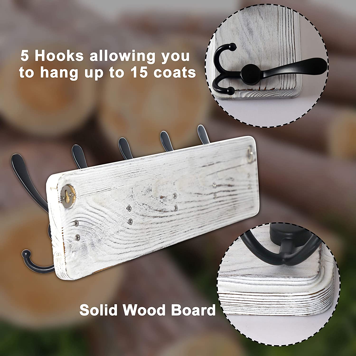 Sustainable Heavy Duty Wooden Classic Multifunctional Wall Mounted Coat Rack with Hooks for Home Storage Living Room Decoration