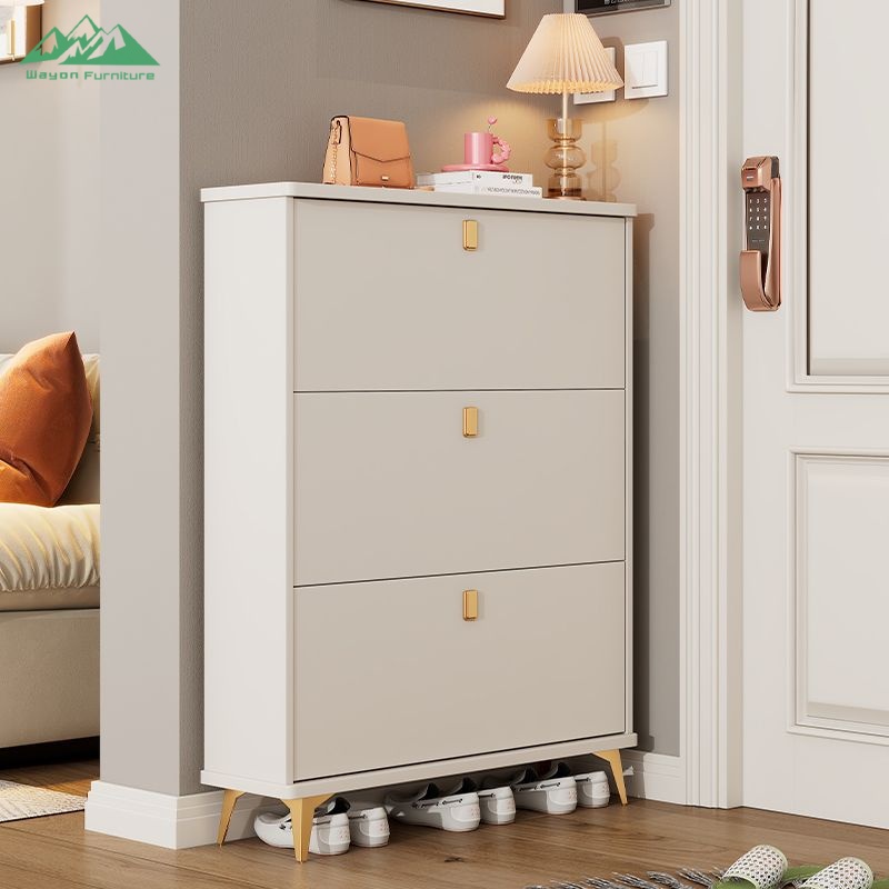 Wayon Modern Wall Mounted Shoe Cabinet 6 Tier with Gold Handles and Legs Space Saving Gray Shoe Storage for Entrance