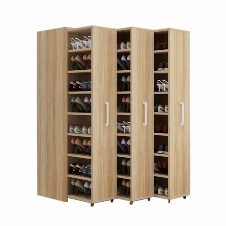 Low Price Specifications Wooden Shelf Sliding Shoe Rack Cabinet Shelves with Wheels Mobile Shoe Storage Shelves