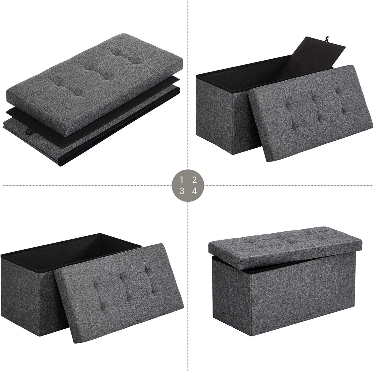 30 Inches Folding Storage Ottoman Bench Storage Chest Foot Rest Stool Bedroom Bench with Storage