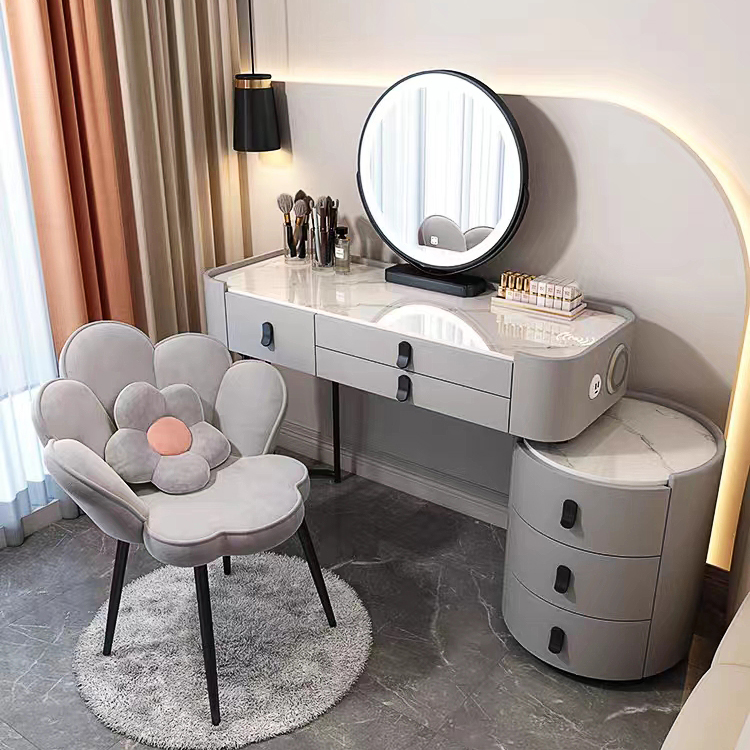 Home Furniture Bedroom Vanity Desk Grey Dressing Table MDF White Wood Makeup Cosmetics Dressing Table With Stool