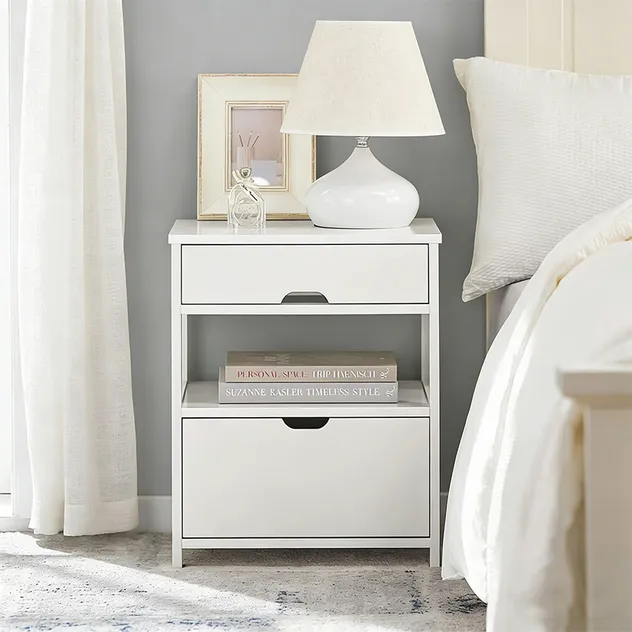 Medieval-Style Modern Walnut Bedside Table with Storage Shelves