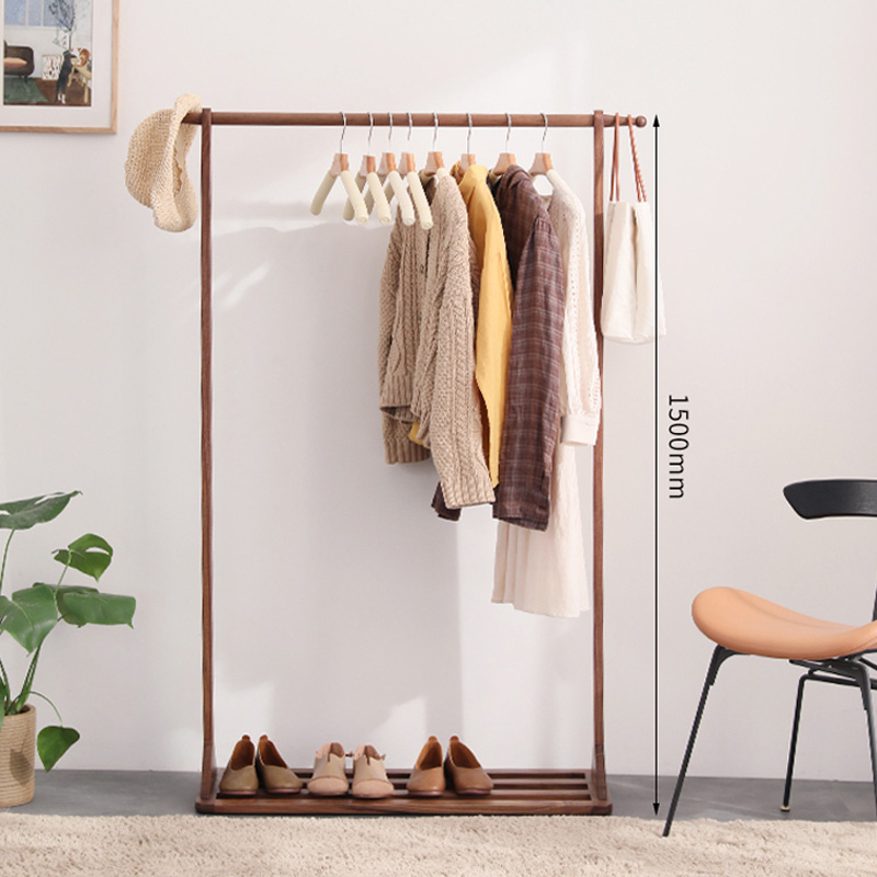 Single Rod and 2 Hooks Home Office Bedroom Heavy Duty Shoe Bench Storage Stand Wooden Coat Rack