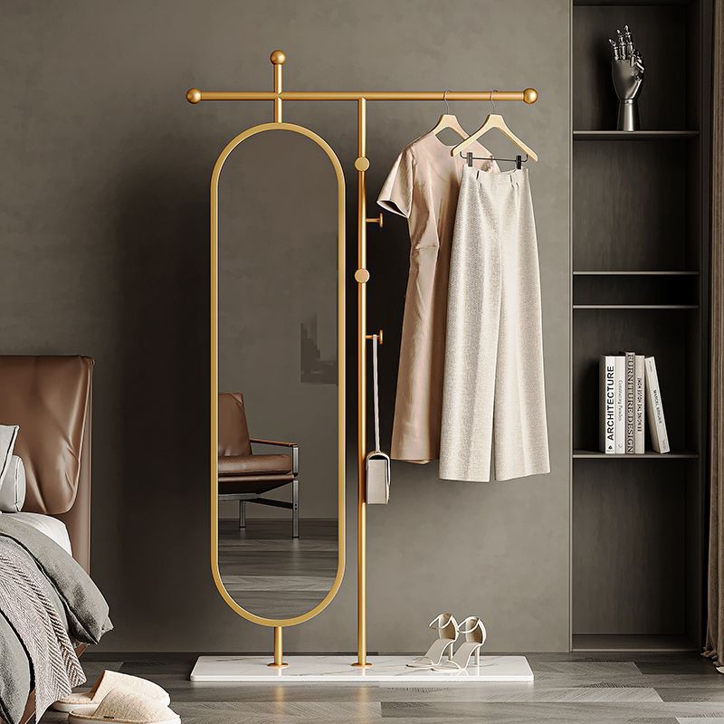 Simple Metal Floor-Standing Coat Rack with Rotatable Full-Length Mirror Multi-Functional for Bedroom and Indoor Entrance