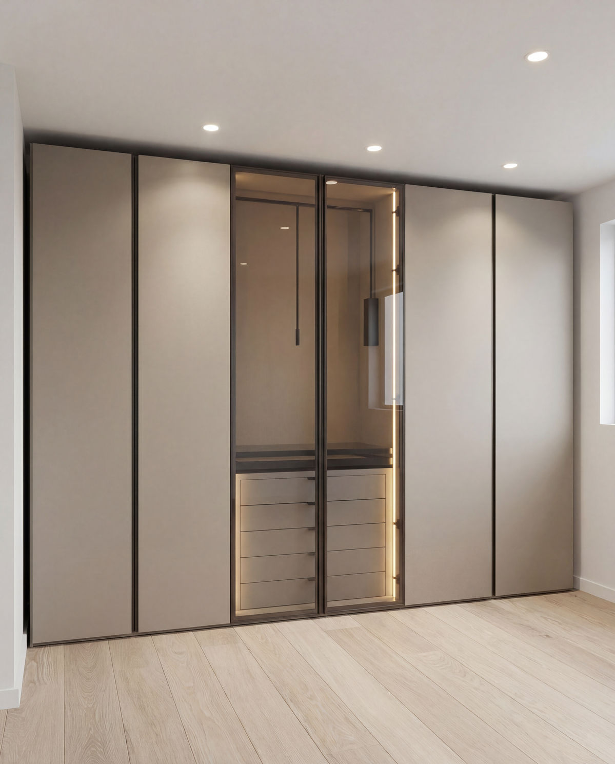 Modern Minimalist Wardrobe Closet with Glass Door &amp; LED Lighting for Bedroom Furniture