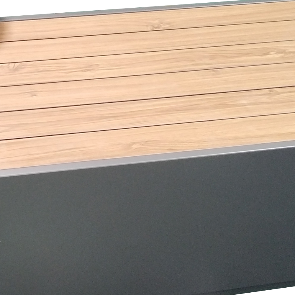 Outdoor Solid Wood and Galvanized Steel Storage Long Bench with Table for Patio Dining Mall Hotel Use