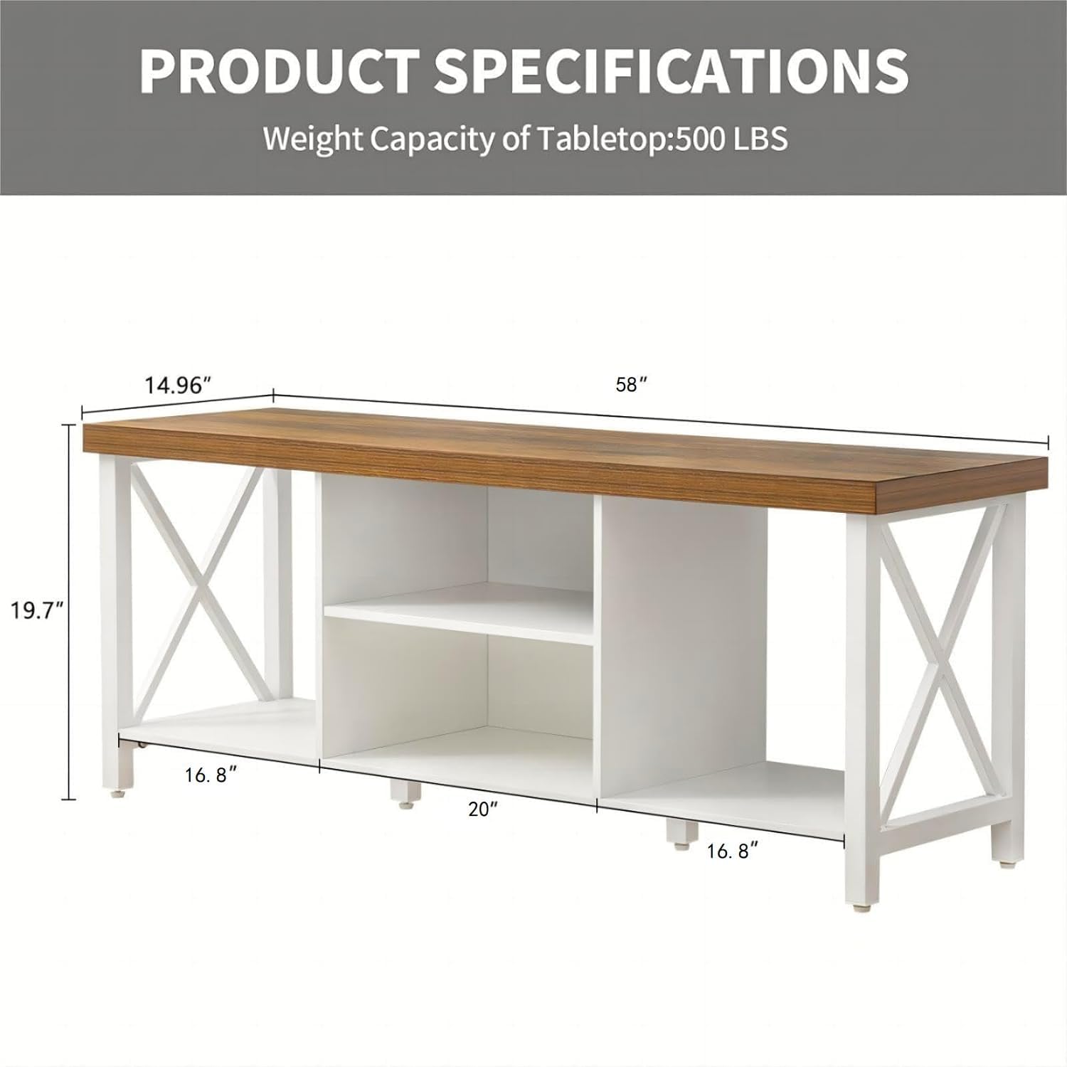 UCHANCE Modern White Wooden TV Stand for 60-64 Inches TVs with Open Storage Living Room Entertainment Furniture