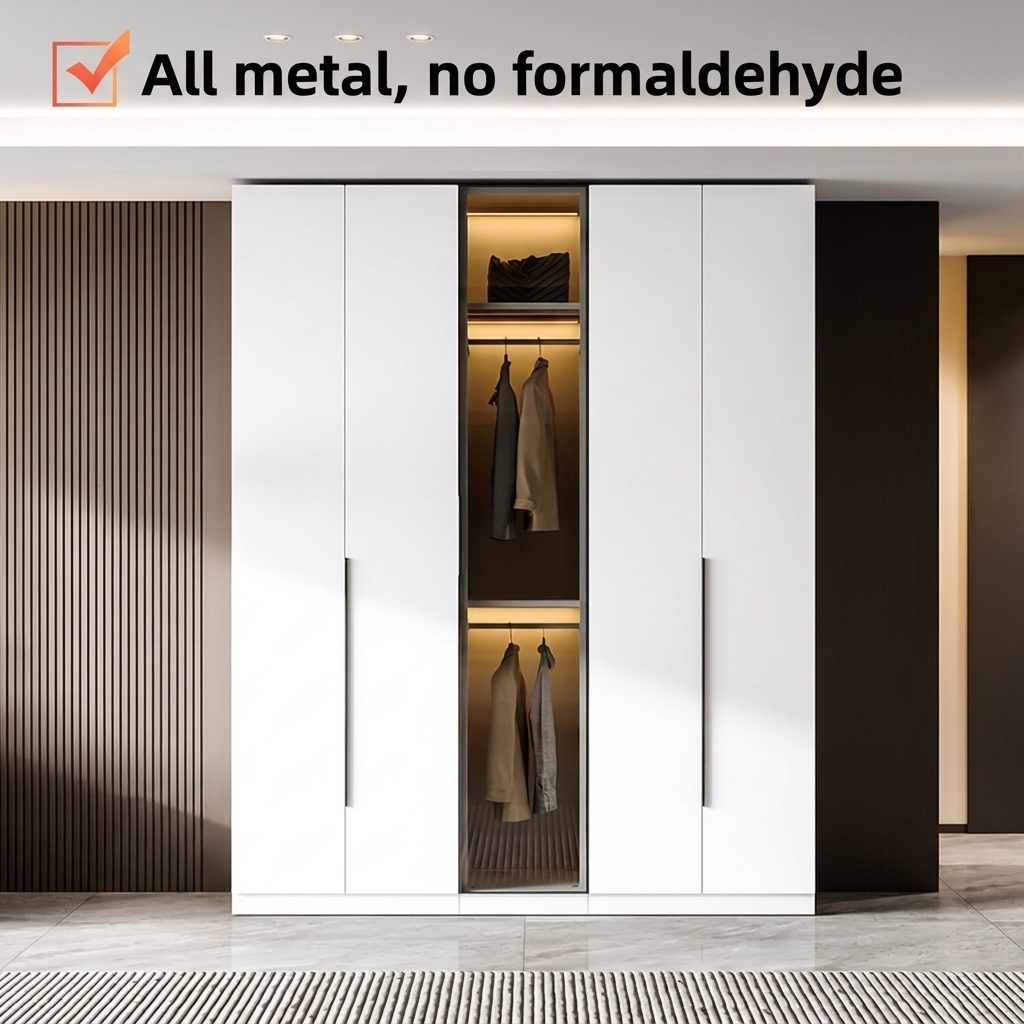 Modern Hinged Door Steel Wardrobe Zero Formaldehyde Metal Bedroom Closet Heavy Duty White Steel Cupboard for Home Furniture