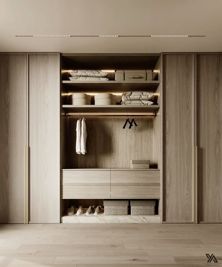 Modern Minimalist Wardrobe Closet with Glass Door &amp; LED Lighting for Bedroom Furniture