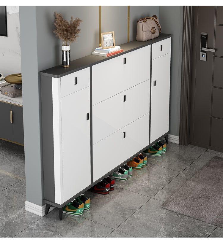 Wholesale Modern Luxury Grey Shoe Cabinet 4-Tier Shelf with Drawer Artificial Board Home Office Shoe Rack