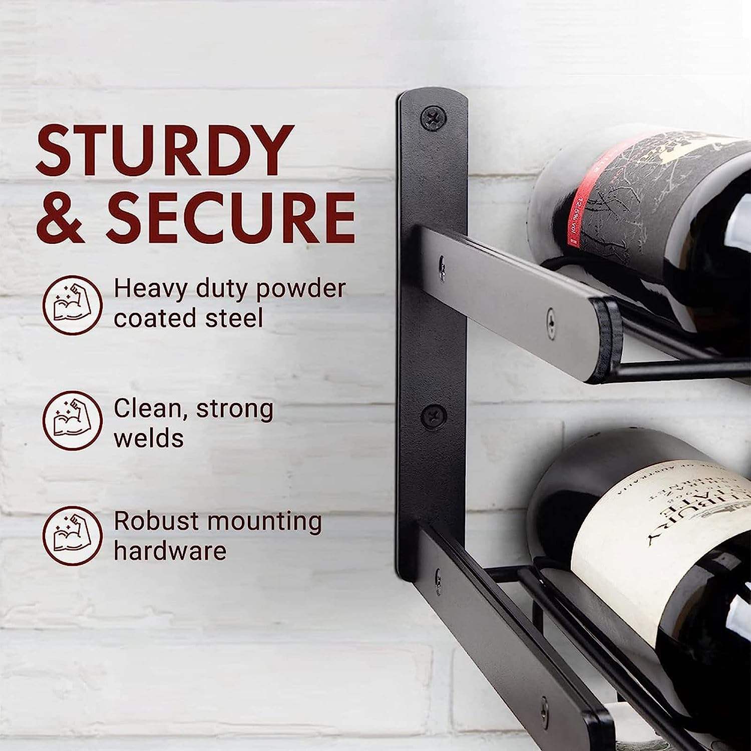 Double Tier Iron Wall Mounted Non-Folding Wine Rack Metal Multipurpose Shelf Hung Bracket for Living Room Huasheng