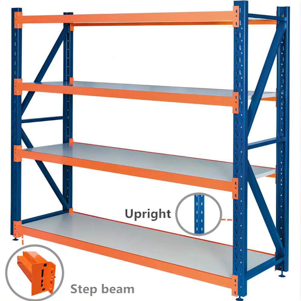 Food Book Supermarket Industrial Used 4 Tier Assembled Garage White Longspan Boltless Shelving Blue Red Light Duty Steel Iron Warehouse Metal Storage Shelf