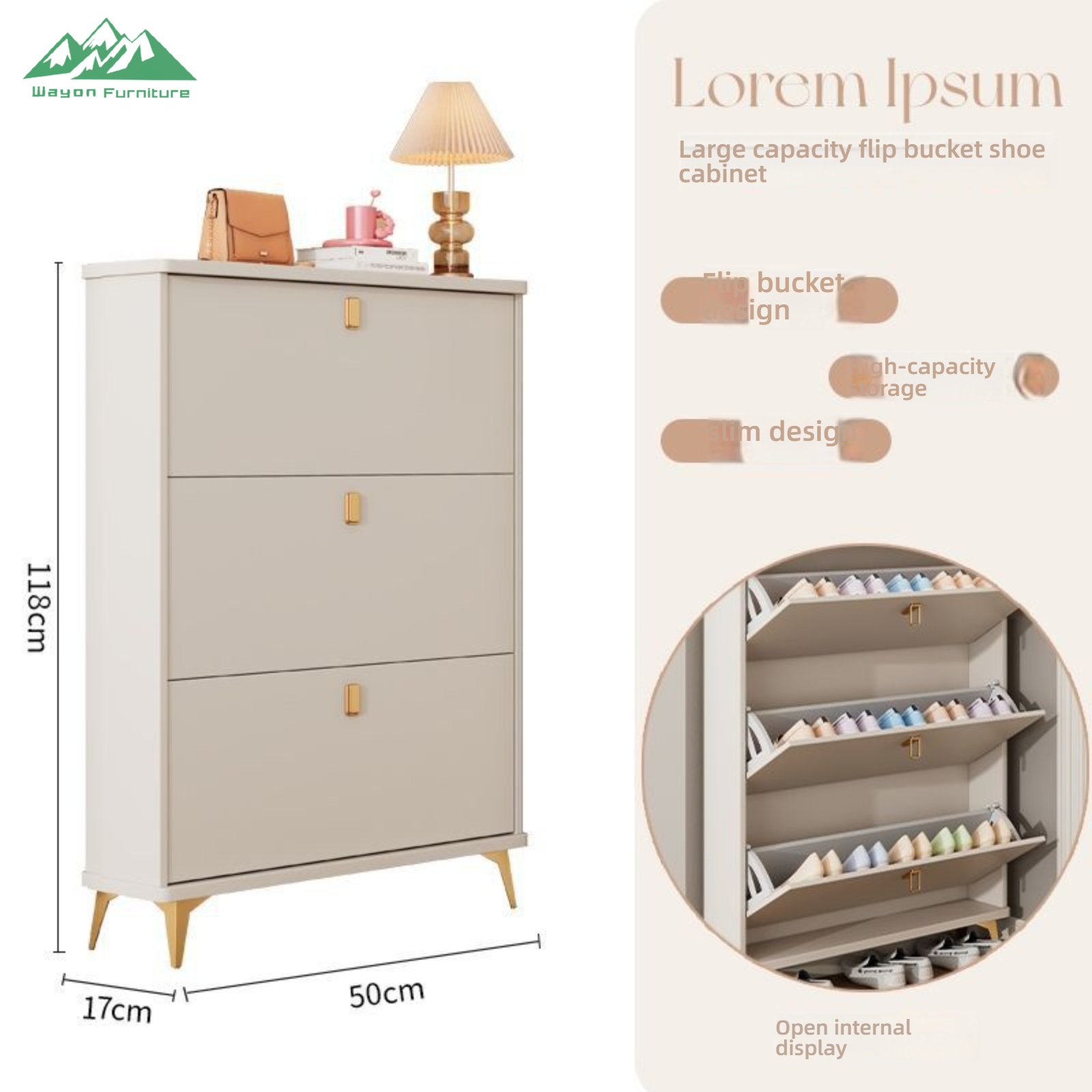 Wayon Modern Wall Mounted Shoe Cabinet 6 Tier with Gold Handles and Legs Space Saving Gray Shoe Storage for Entrance