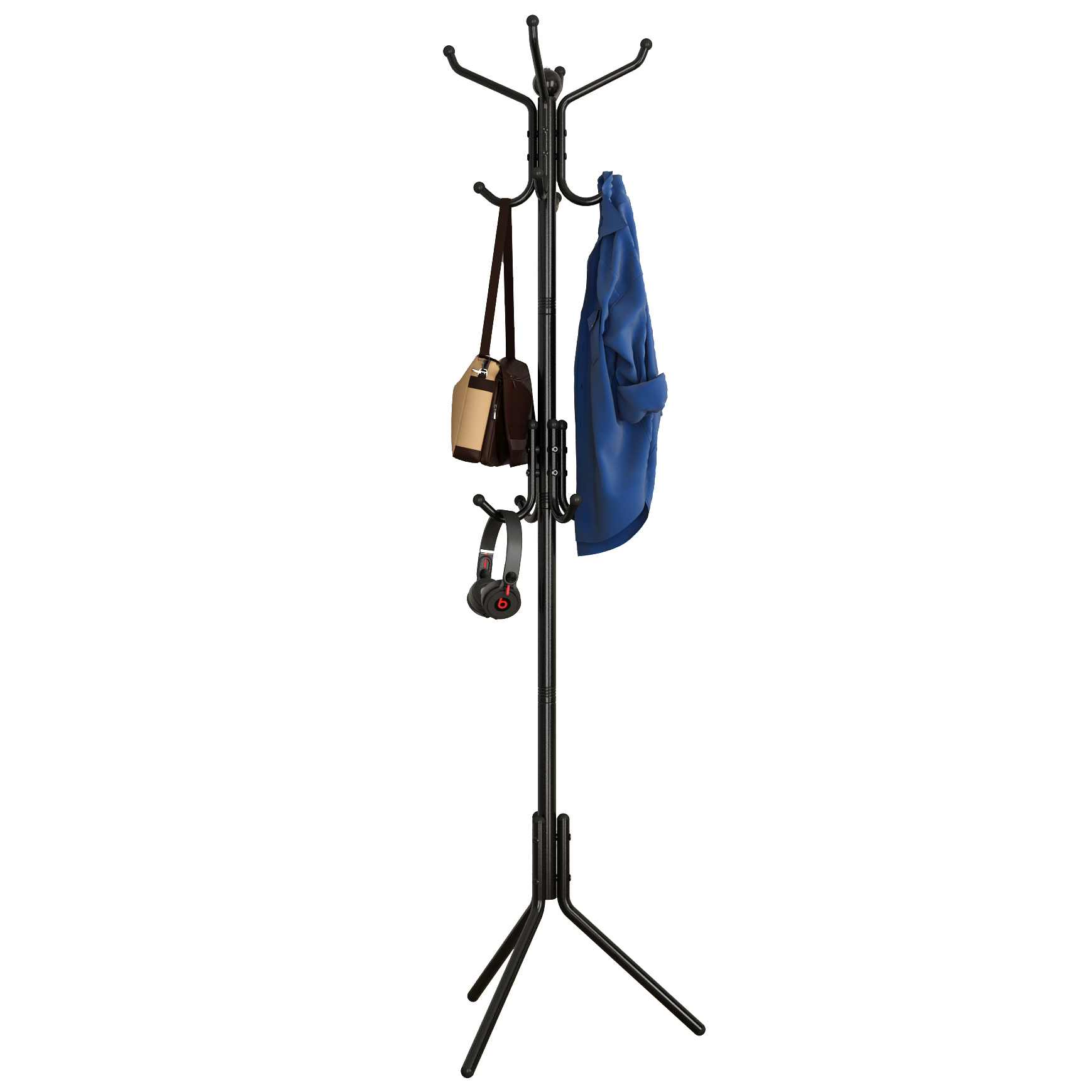 Modern 12-Hook Foldable Powder Coated Metal Coat Rack Stable Base Sturdy Standing Coat Hat Hanger for Entryway Bedroom Office