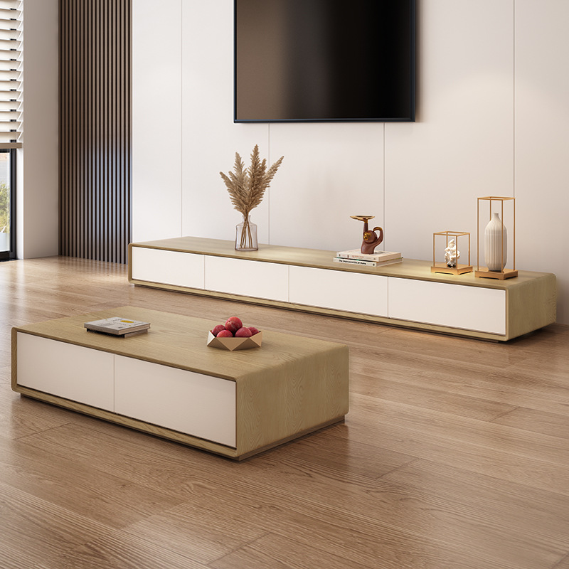 Luxury Modern TV Stand Extendable Wooden Luxury Center Console TV Cabinet Set with Coffee Table Living Room Furniture