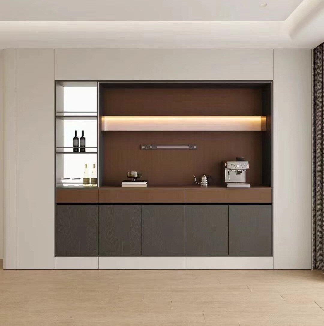 Eco Friendly Stable Bespoke Sideboard Cabinet with Open Shelves for Real Estate High End Sample Room Layout