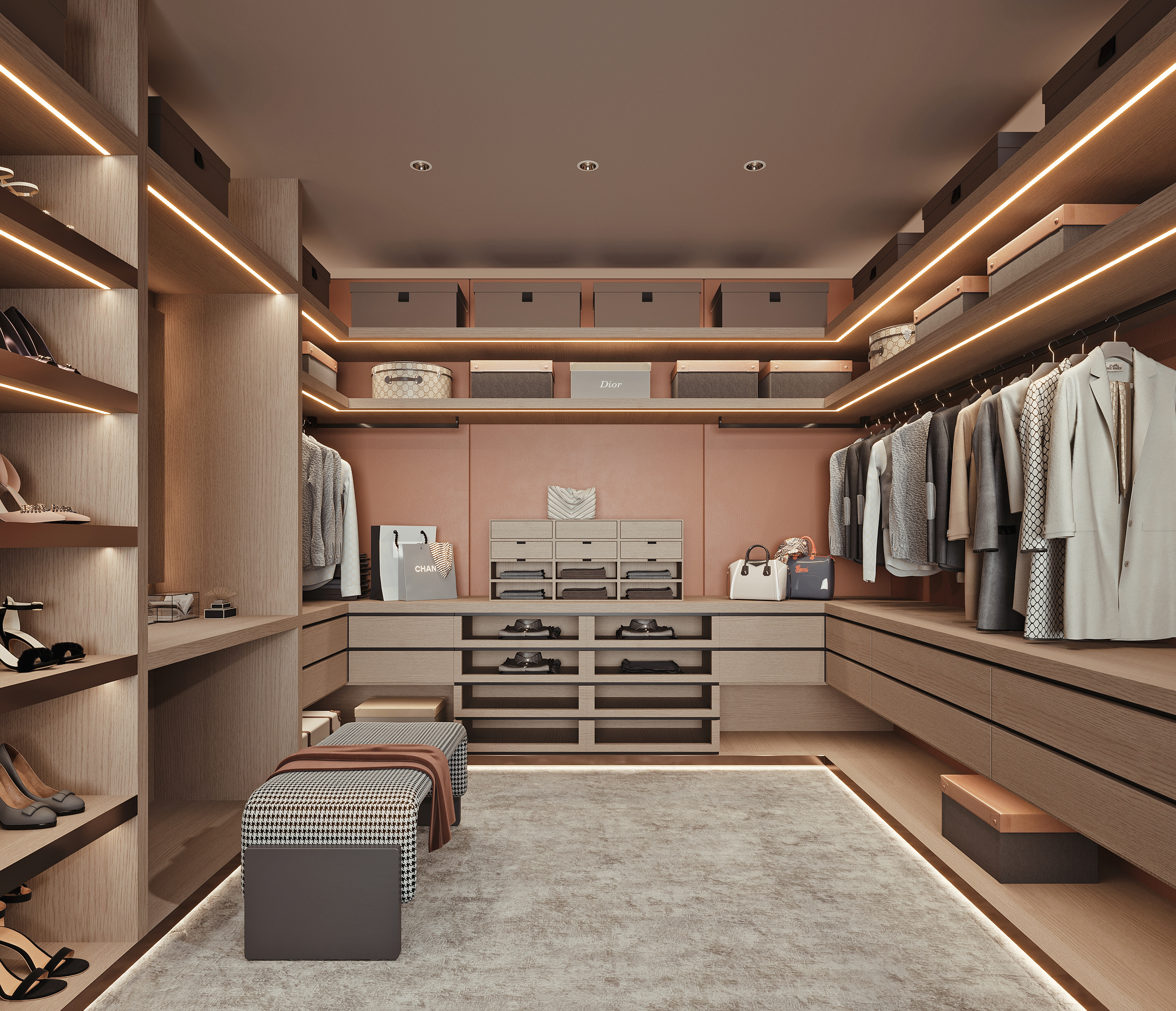Customized Durable Eco-Friendly Wardrobes Bedroom Furniture Sets Dressing Table Modern Design Glass Door Walk-In Closet Space