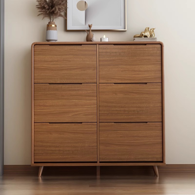 Home Living Room Ultra-Thin Flip Adjustable Shoe Cabinet Modern Simple Narrow Solid Wood Frame Wall-Mounted Storage Cabinet