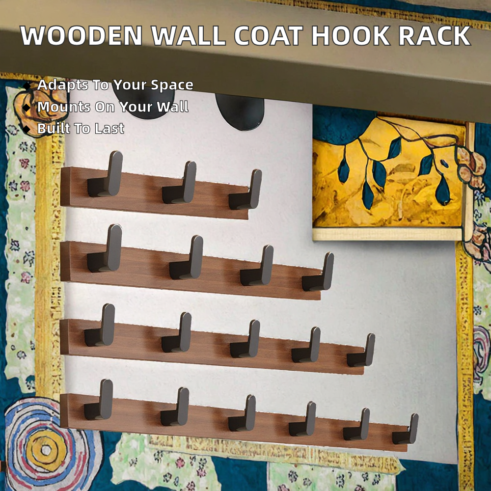 Solid Wood Modern Coat Hook Rack with 6 Hooks Eco-Friendly Wall Mounted Clothes &amp; Hat Organizer for Bedroom and Entryway