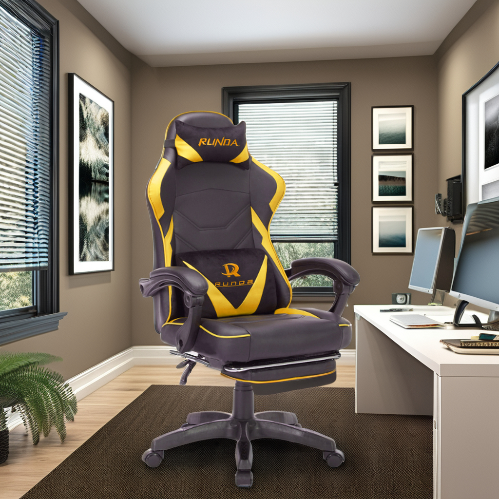 Executive Gaming Swivel Chair With Reclining Roller-Adjustable Back Feature New Low-Cost Home Office Chair Made PU Leather Wood