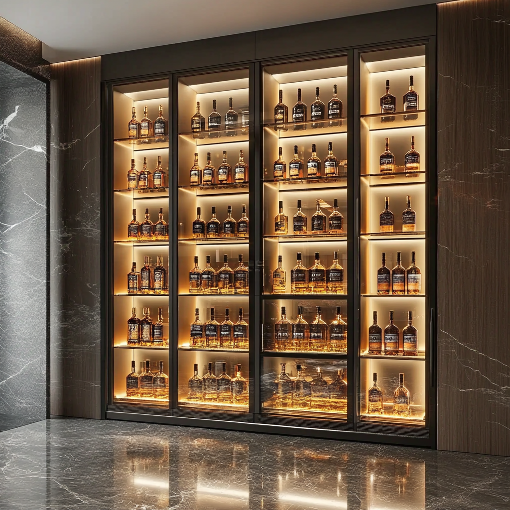 Custom Modern Luxury Thermostatic Stainless Steel Wine Rack Living Room Bar Stackable Wine Cellar Storage Cabinet