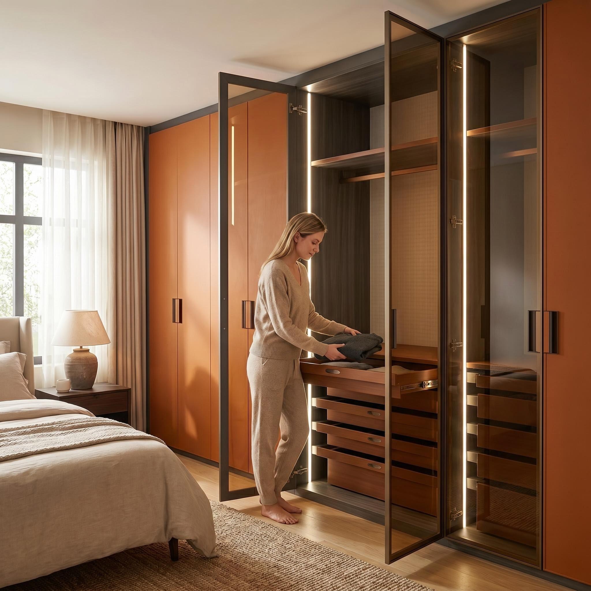 Modern Soundproof Microfiber Leather Sliding Wardrobe Doors High Quality Custom Bedroom Cabinets Leather Wardrobe